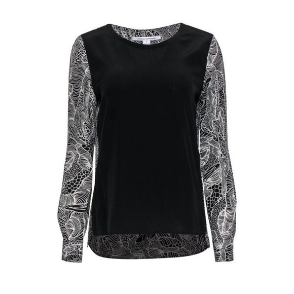DIANE VON FURSTENBERG Long Sleeve Patterned Silk Blouse - Picture 1 of 4
